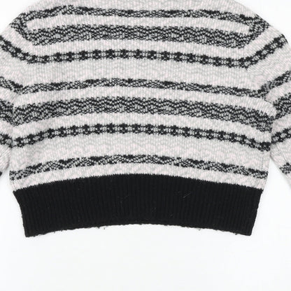 Topshop Womens Black Round Neck Fair Isle Acrylic Pullover Jumper Size 8