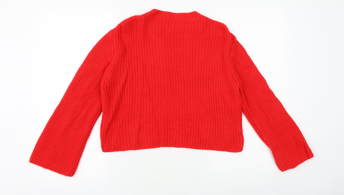 Primark Womens Red Round Neck Acrylic Pullover Jumper Size S