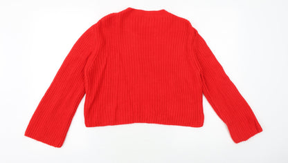 Primark Womens Red Round Neck Acrylic Pullover Jumper Size S