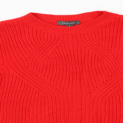 Primark Womens Red Round Neck Acrylic Pullover Jumper Size S