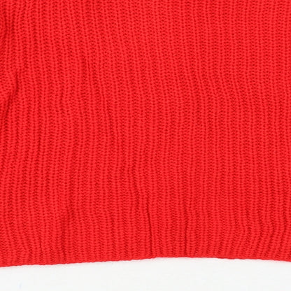 Primark Womens Red Round Neck Acrylic Pullover Jumper Size S