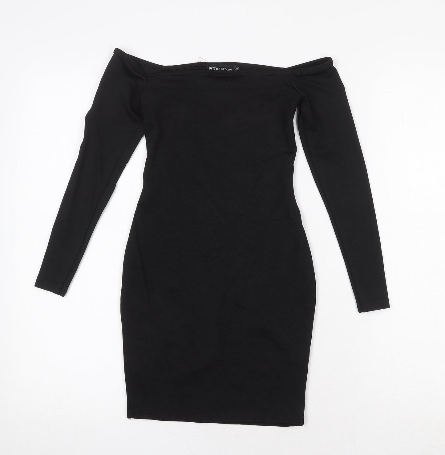 PRETTYLITTLETHING Womens Black Polyester Bodycon Size 4 Off the Shoulder Pullover - Bardot