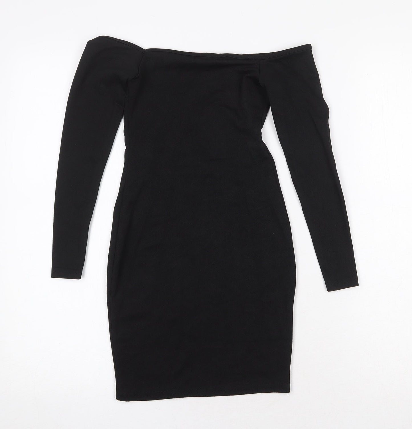 PRETTYLITTLETHING Womens Black Polyester Bodycon Size 4 Off the Shoulder Pullover - Bardot