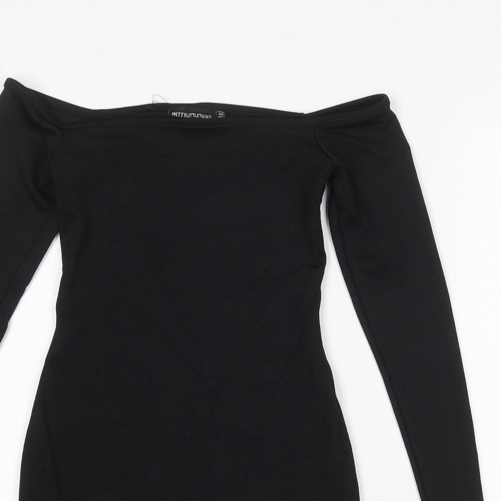 PRETTYLITTLETHING Womens Black Polyester Bodycon Size 4 Off the Shoulder Pullover - Bardot