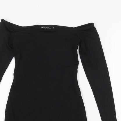 PRETTYLITTLETHING Womens Black Polyester Bodycon Size 4 Off the Shoulder Pullover - Bardot