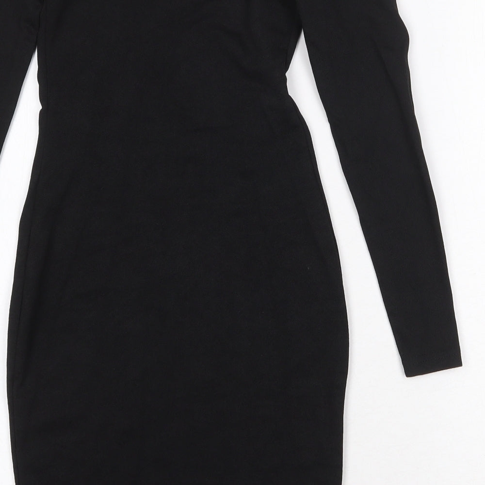 PRETTYLITTLETHING Womens Black Polyester Bodycon Size 4 Off the Shoulder Pullover - Bardot