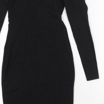 PRETTYLITTLETHING Womens Black Polyester Bodycon Size 4 Off the Shoulder Pullover - Bardot