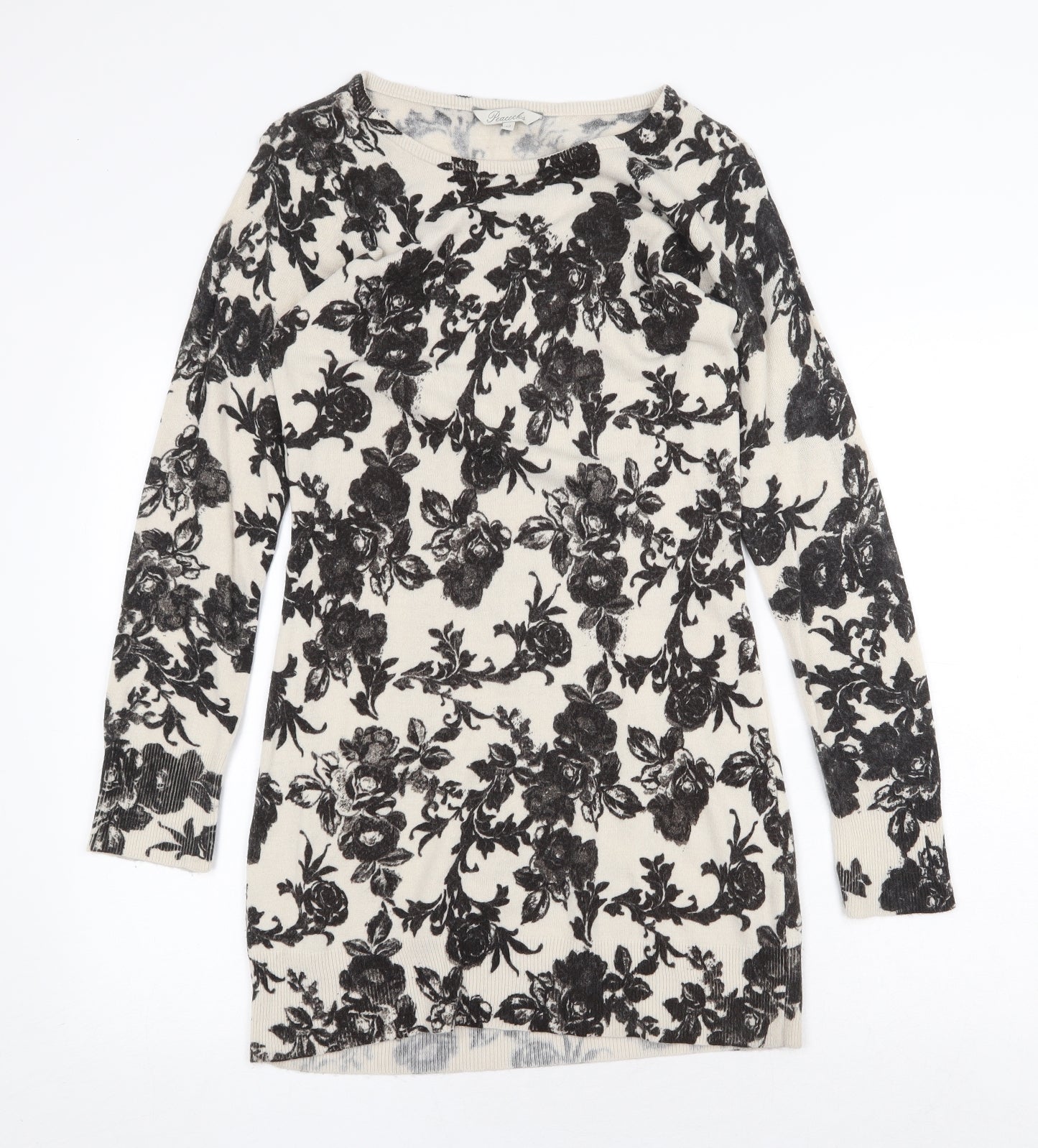 Peacocks Womens Beige Fair Isle Acrylic Jumper Dress Size 12 Boat Neck Pullover