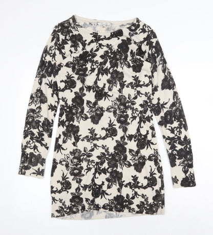 Peacocks Womens Beige Fair Isle Acrylic Jumper Dress Size 12 Boat Neck Pullover