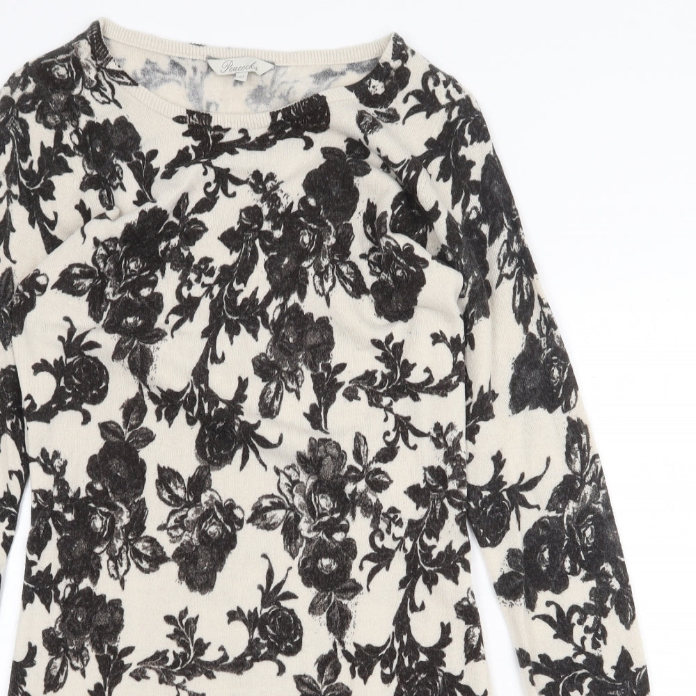 Peacocks Womens Beige Fair Isle Acrylic Jumper Dress Size 12 Boat Neck Pullover