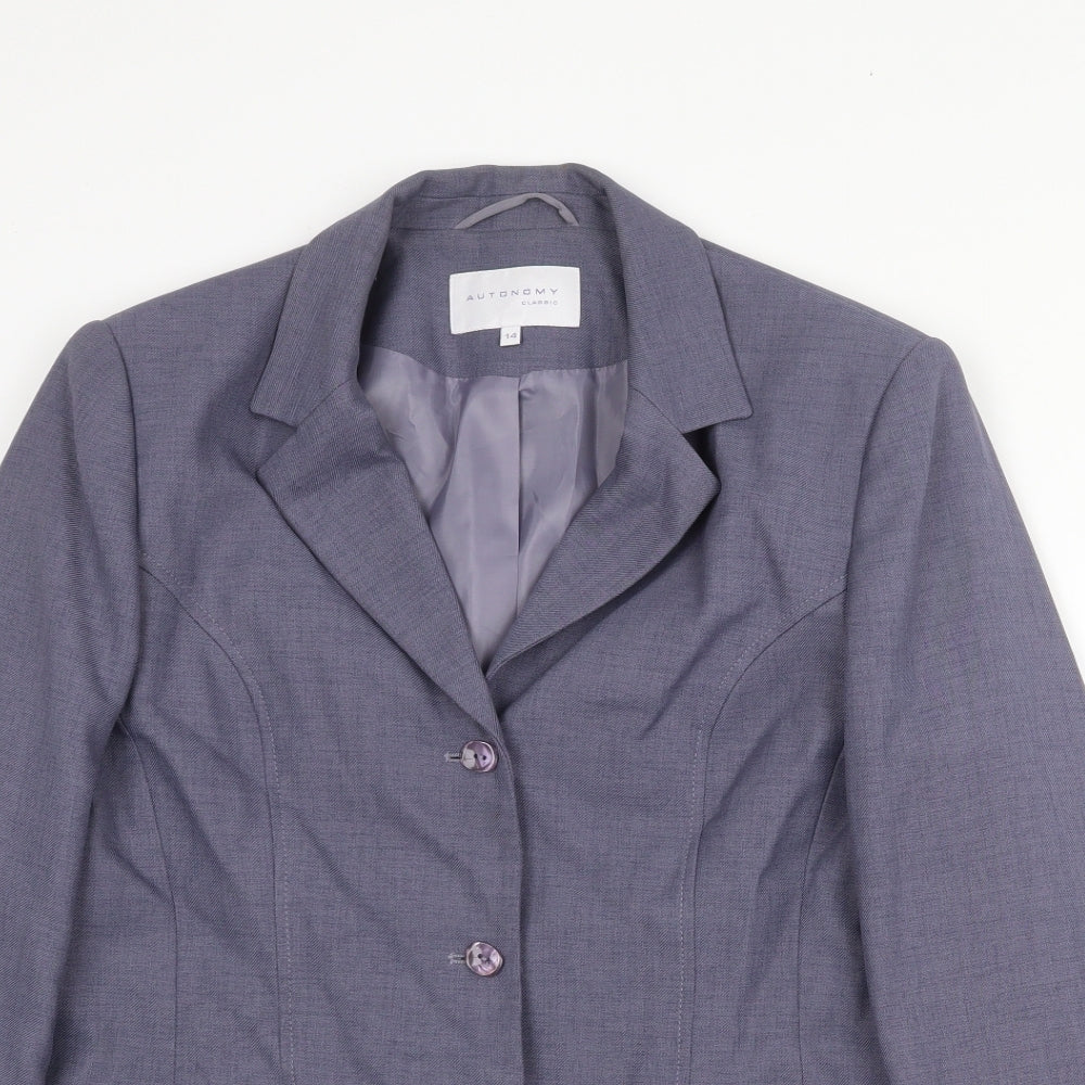 Autonomy Womens Grey Polyester Jacket Suit Jacket Size 14