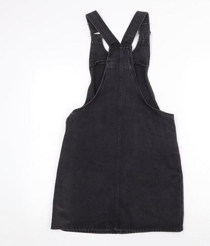 Denim & Co. Womens Grey Cotton Pinafore/Dungaree Dress Size 8 Scoop Neck Buckle