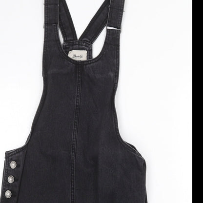 Denim & Co. Womens Grey Cotton Pinafore/Dungaree Dress Size 8 Scoop Neck Buckle