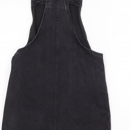 Denim & Co. Womens Grey Cotton Pinafore/Dungaree Dress Size 8 Scoop Neck Buckle