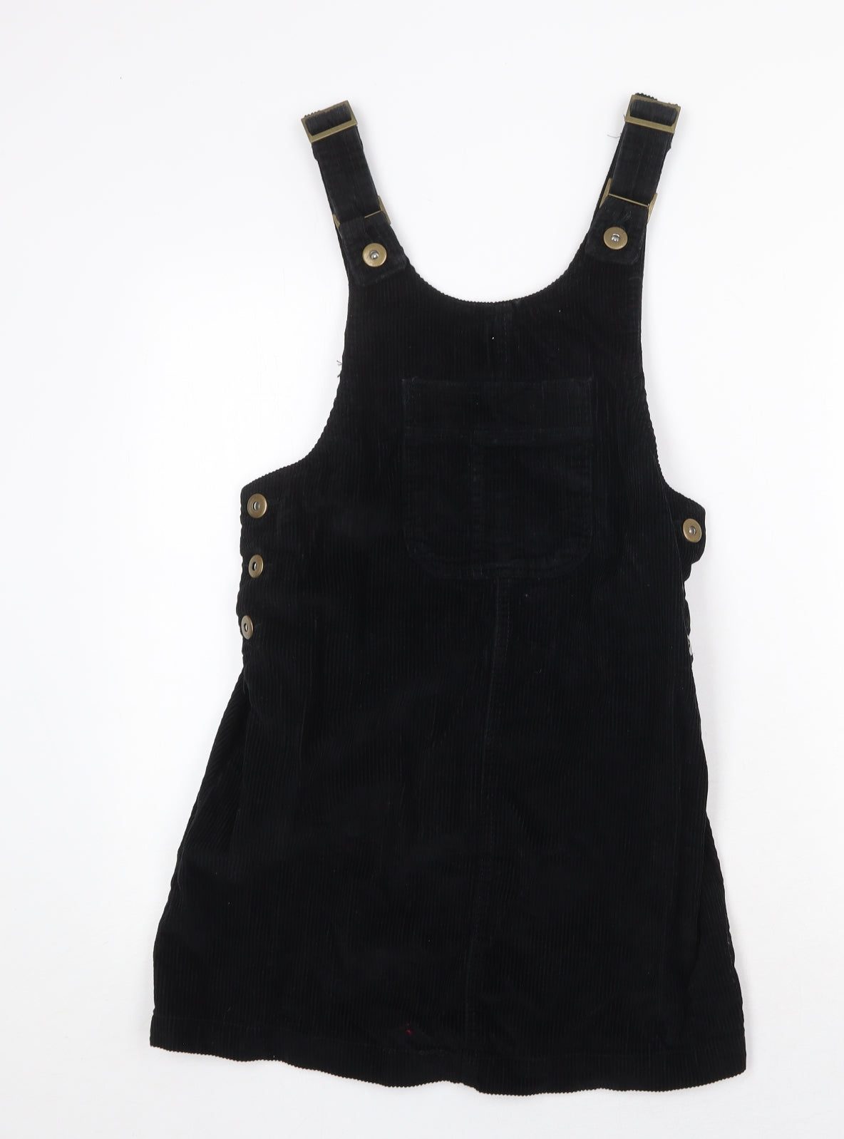 Denim & Co. Womens Black Cotton Pinafore/Dungaree Dress Size 8 Scoop Neck Button