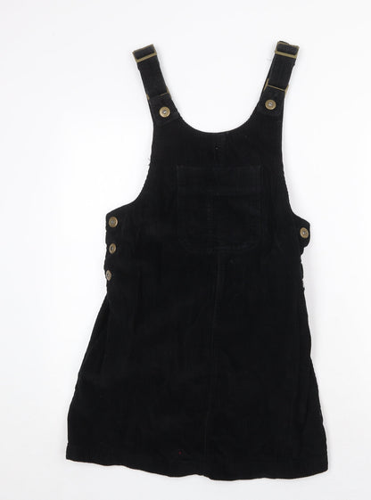 Denim & Co. Womens Black Cotton Pinafore/Dungaree Dress Size 8 Scoop Neck Button
