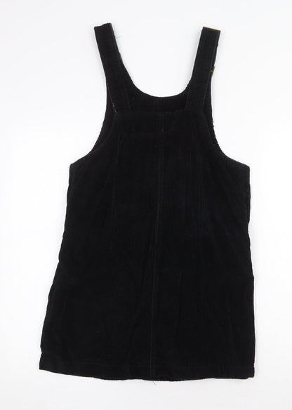 Denim & Co. Womens Black Cotton Pinafore/Dungaree Dress Size 8 Scoop Neck Button