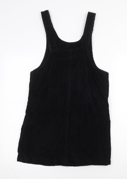 Denim & Co. Womens Black Cotton Pinafore/Dungaree Dress Size 8 Scoop Neck Button