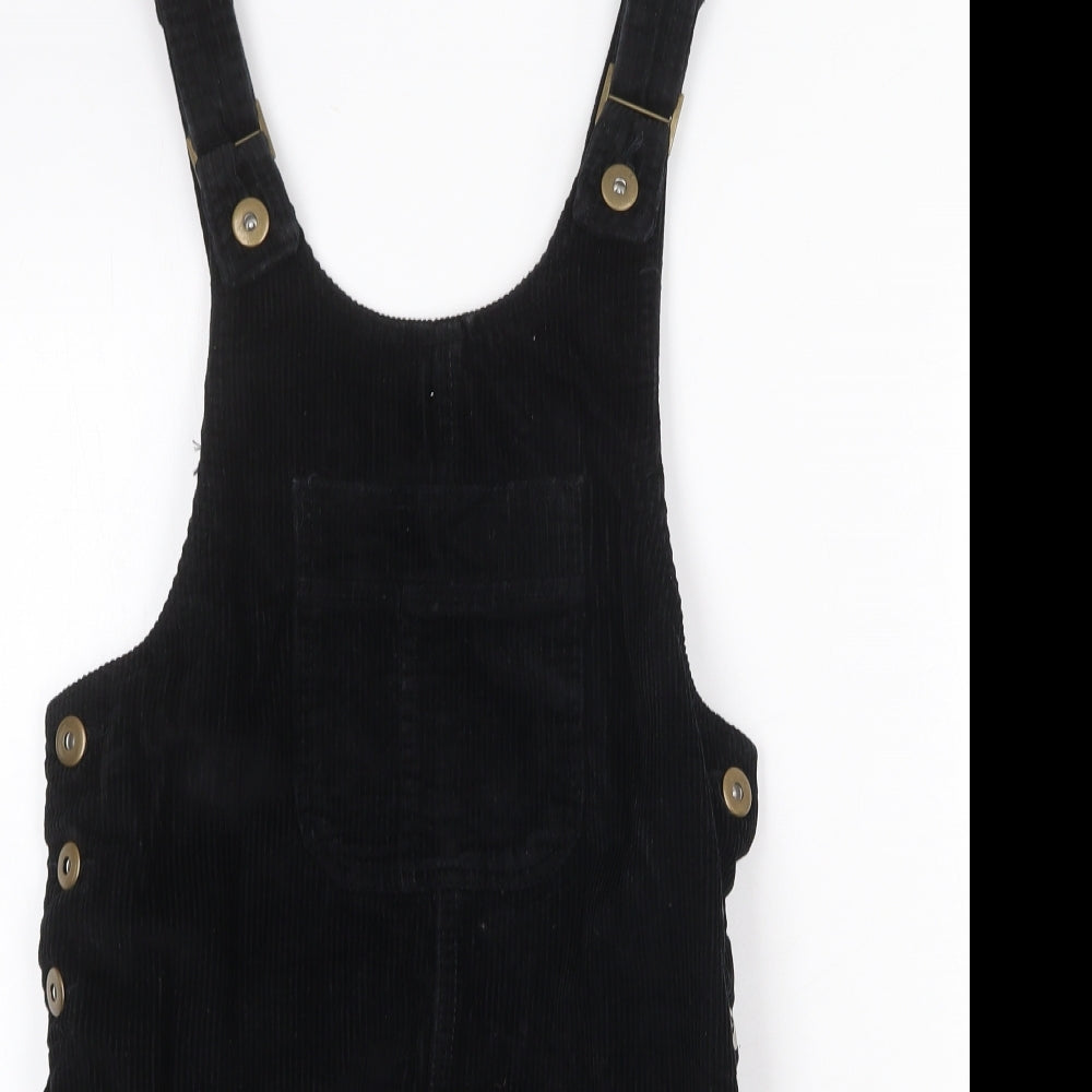 Denim & Co. Womens Black Cotton Pinafore/Dungaree Dress Size 8 Scoop Neck Button