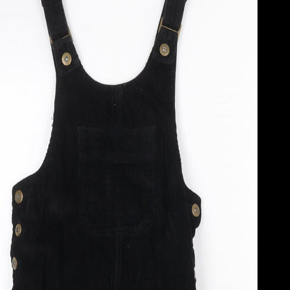 Denim & Co. Womens Black Cotton Pinafore/Dungaree Dress Size 8 Scoop Neck Button
