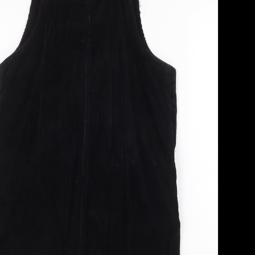 Denim & Co. Womens Black Cotton Pinafore/Dungaree Dress Size 8 Scoop Neck Button