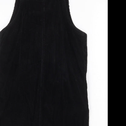 Denim & Co. Womens Black Cotton Pinafore/Dungaree Dress Size 8 Scoop Neck Button