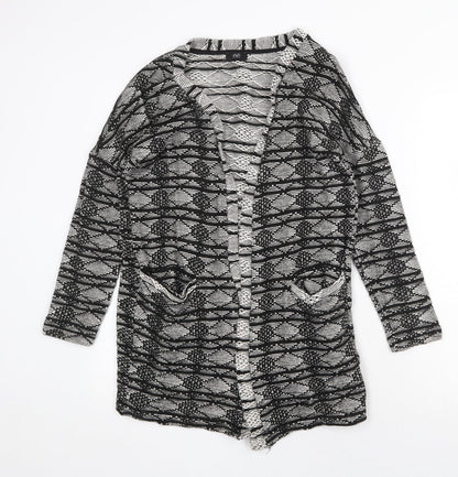 F&F Womens Black V-Neck Geometric Cotton Cardigan Jumper Size 8
