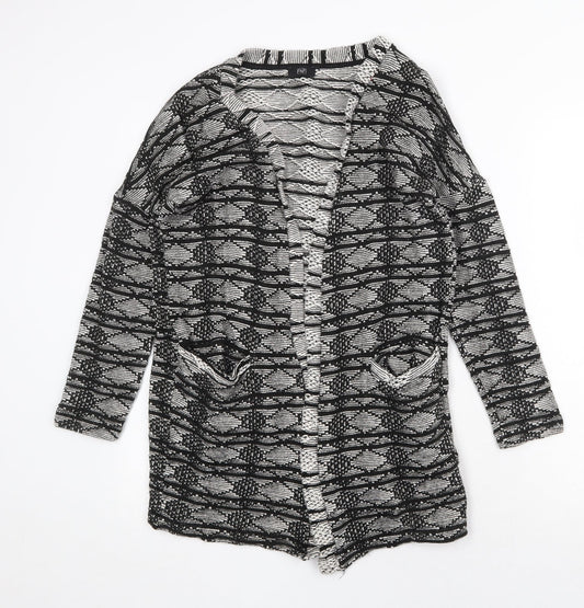 F&F Womens Black V-Neck Geometric Cotton Cardigan Jumper Size 8