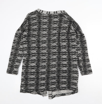 F&F Womens Black V-Neck Geometric Cotton Cardigan Jumper Size 8