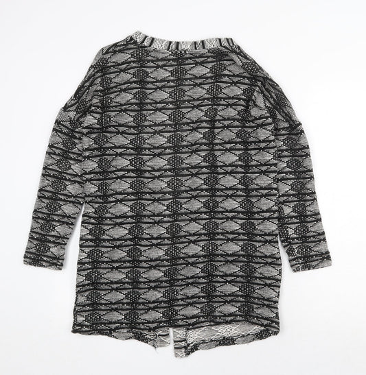 F&F Womens Black V-Neck Geometric Cotton Cardigan Jumper Size 8