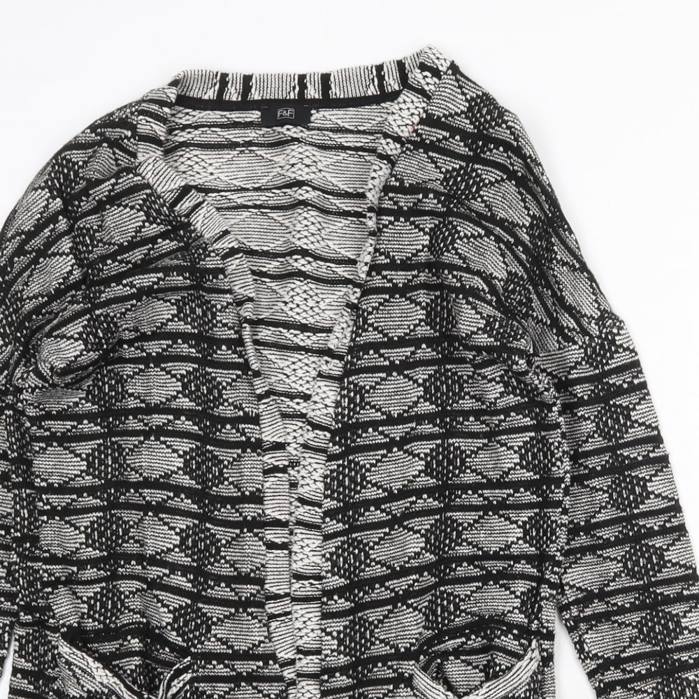 F&F Womens Black V-Neck Geometric Cotton Cardigan Jumper Size 8
