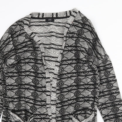 F&F Womens Black V-Neck Geometric Cotton Cardigan Jumper Size 8