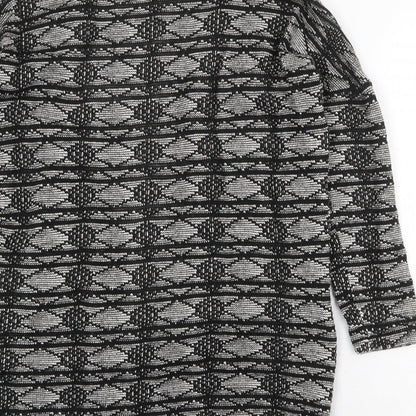 F&F Womens Black V-Neck Geometric Cotton Cardigan Jumper Size 8