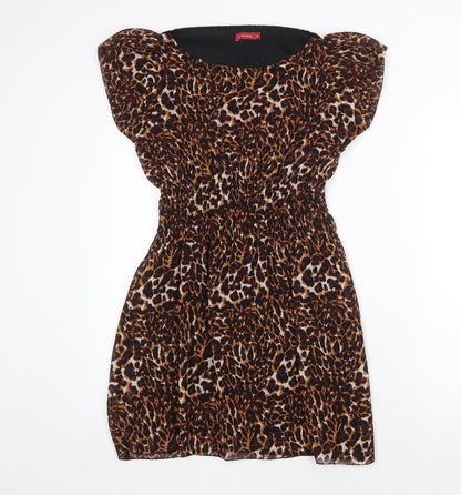 Influence Womens Brown Animal Print Polyester A-Line Size 12 Boat Neck Pullover - Leopard Print