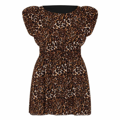 Influence Womens Brown Animal Print Polyester A-Line Size 12 Boat Neck Pullover - Leopard Print
