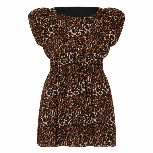 Influence Womens Brown Animal Print Polyester A-Line Size 12 Boat Neck Pullover - Leopard Print