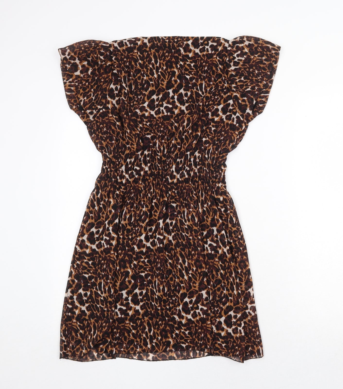 Influence Womens Brown Animal Print Polyester A-Line Size 12 Boat Neck Pullover - Leopard Print