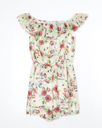 Oh My Love Womens Grey Floral Polyester Playsuit One-Piece Size S Pullover - Bardot