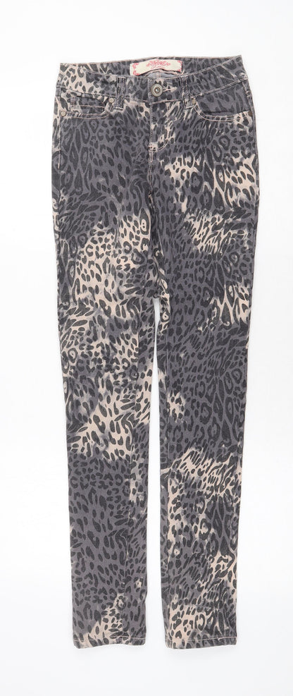 Ribbon Womens Grey Animal Print Cotton Skinny Jeans Size 8 Regular Zip - Leopard Pattern