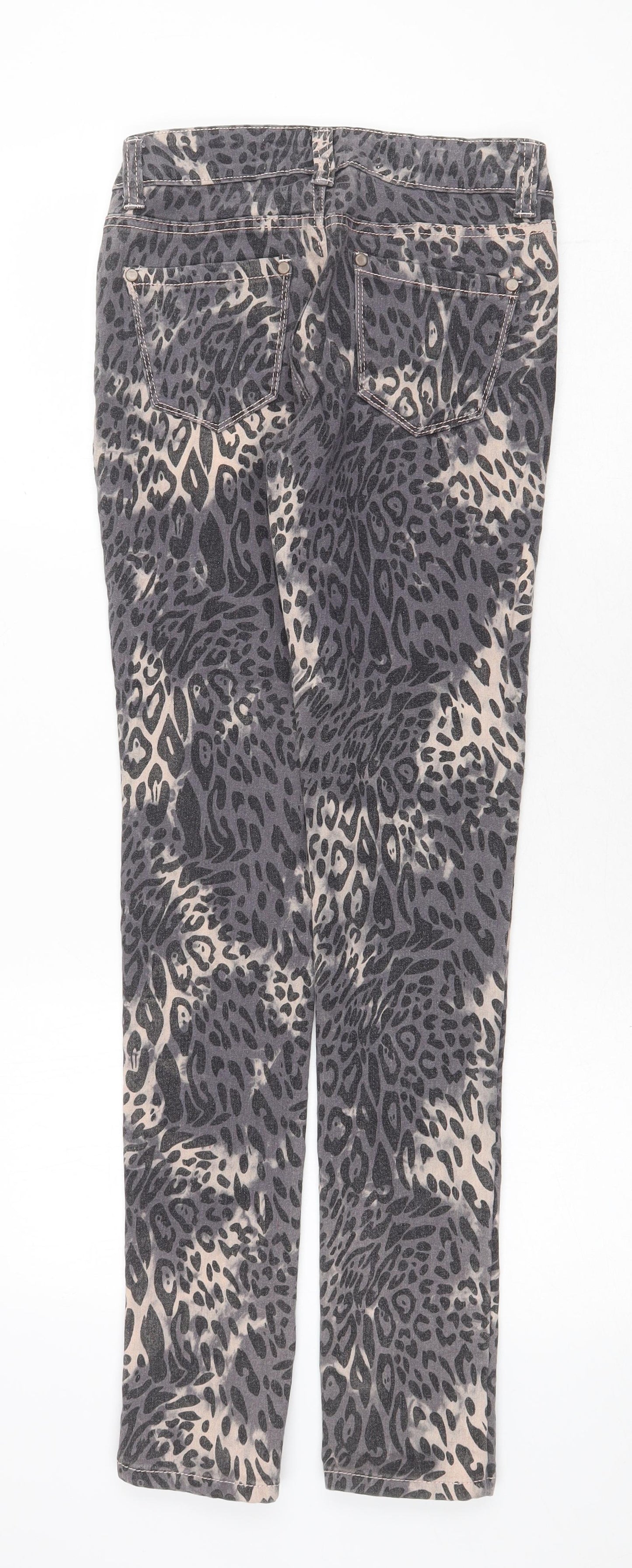 Ribbon Womens Grey Animal Print Cotton Skinny Jeans Size 8 Regular Zip - Leopard Pattern