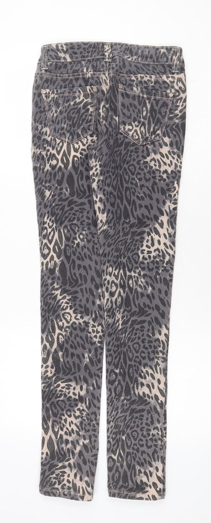 Ribbon Womens Grey Animal Print Cotton Skinny Jeans Size 8 Regular Zip - Leopard Pattern
