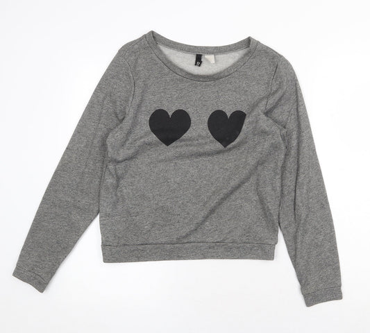 H&M Womens Grey Cotton Pullover Sweatshirt Size M Pullover - Heart Detail