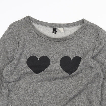 H&M Womens Grey Cotton Pullover Sweatshirt Size M Pullover - Heart Detail