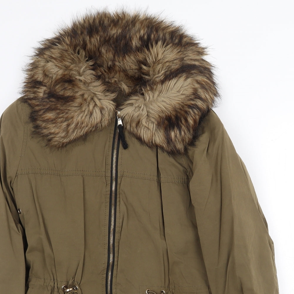 Papaya Womens Green Parka Jacket Size 6 Zip