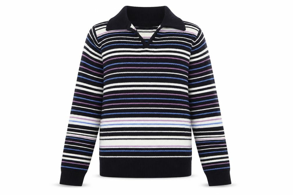 EWM Womens Multicoloured Collared Striped Acrylic Pullover Jumper Size S - Size 10-12