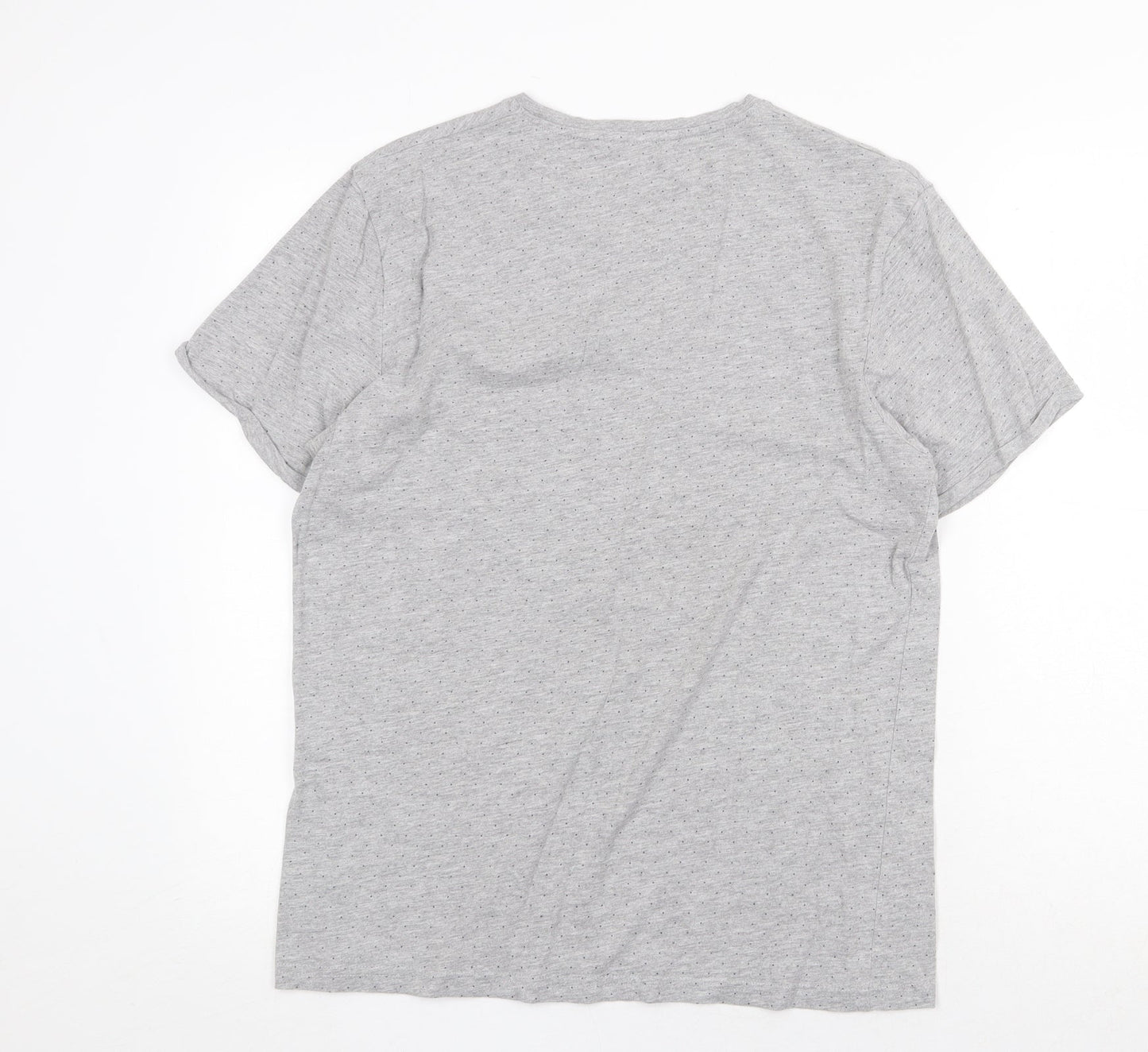 FSBN Mens Grey Polka Dot Cotton T-Shirt Size M Round Neck