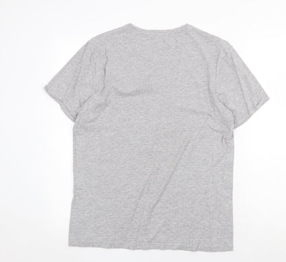 FSBN Mens Grey Polka Dot Cotton T-Shirt Size M Round Neck