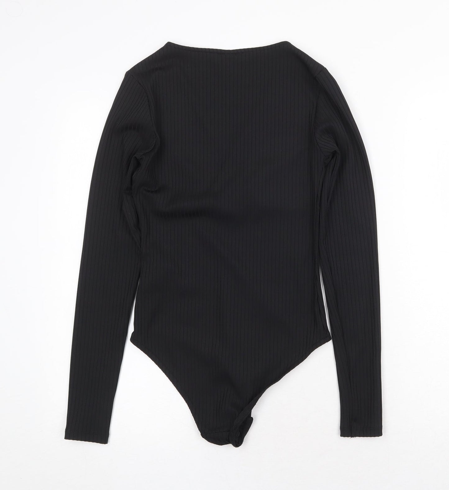 H&M Womens Black Polyester Bodysuit One-Piece Size S Snap - Ribbed