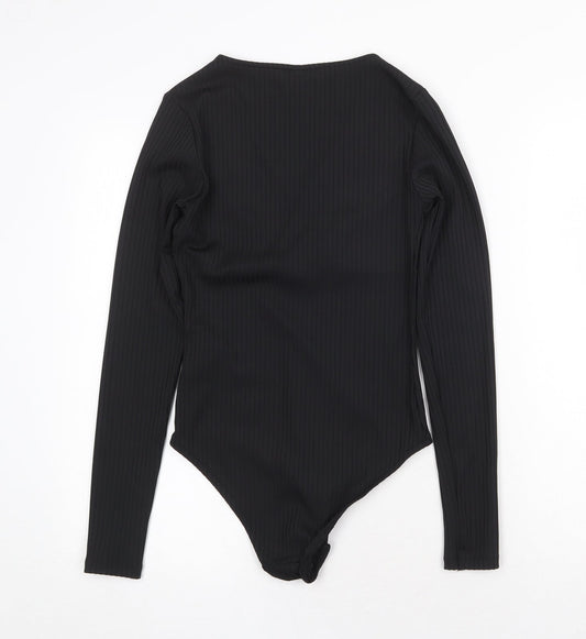 H&M Womens Black Polyester Bodysuit One-Piece Size S Snap - Ribbed