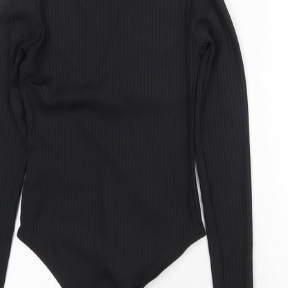 H&M Womens Black Polyester Bodysuit One-Piece Size S Snap - Ribbed